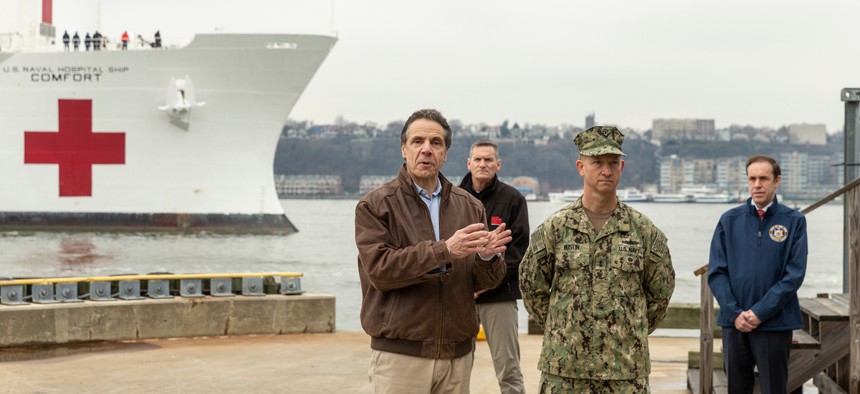 New York Gov. Andrew Cuomo welcomes the arrival of USNS Comfort. Cuomo is working with the Democratic governors of New Jersey and Connecticut to coordinate a regional plan. 
