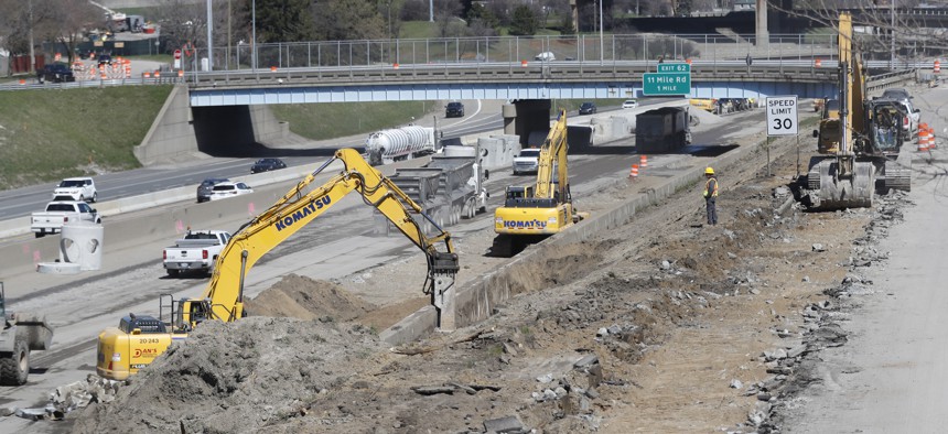 Work continues on the Interstate Highway 75 project, Monday, April 20, 2020, in Hazel Park, Mich.