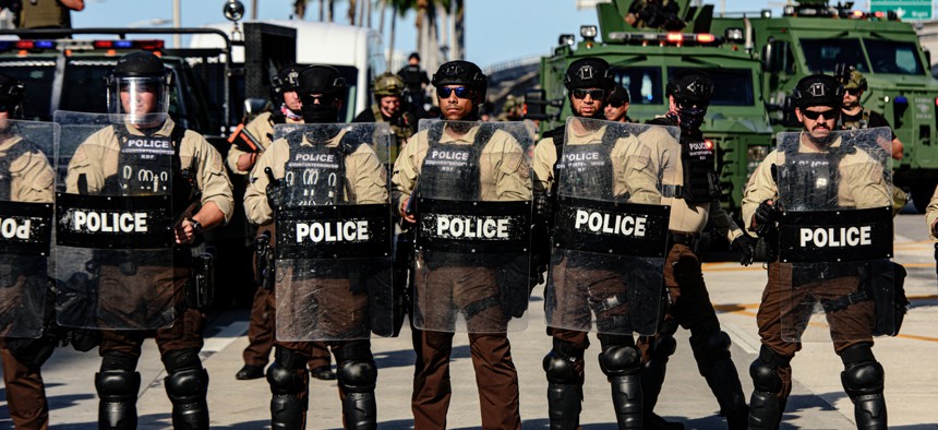 Police at a recent protest in Miami.
