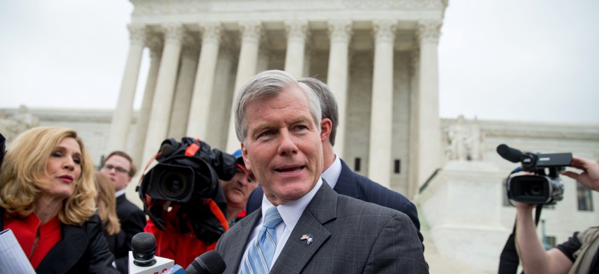 Former Virginia Gov. Bob McDonnell speaks outside the Supreme Court in Washington in 2016. The court overturned his corruption conviction. 
