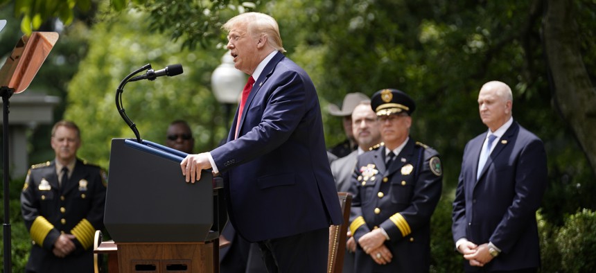 President Donald Trump speaks during an event on police reform, in the Rose Garden of the White House, Tuesday, June 16, 2020, in Washington.