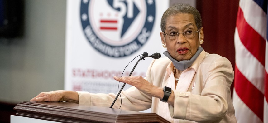 Delegate Eleanor Holmes Norton, D-D.C., speaks at a news conference on District of Columbia statehood on Capitol Hill, Tuesday, June 16, 2020, in Washington.