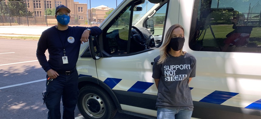 Two of the staff for Denver's new STAR program, Dustin Yancy with Denver Health Paramedics (left) and Carleigh Sailon with the Mental Health Center of Denver.