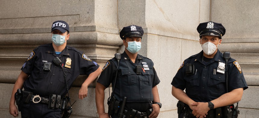 Members of the NYPD at a recent protest.