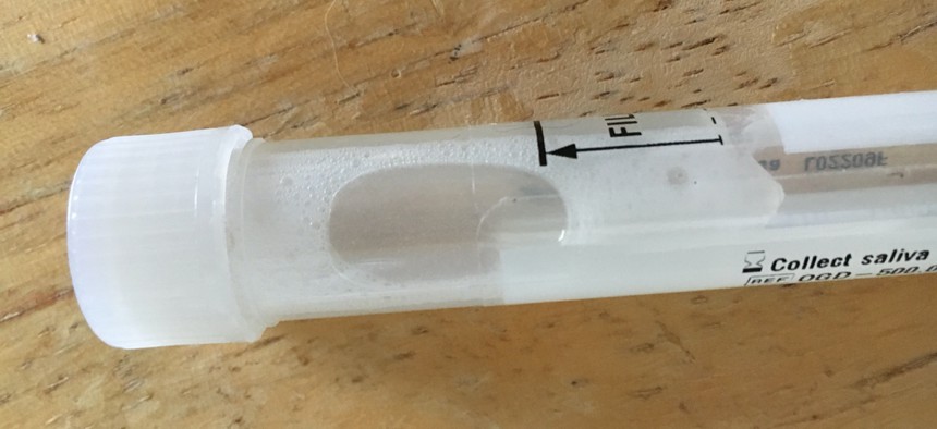 The saliva-based test asks participants to dribble, not spit, into a test tube, to prevent expelling airborne droplets that can spread Covid-19.