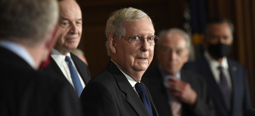 Senate Majority Leader Mitch McConnell of Ky., speaks during a news conference on Capitol Hill in Washington, Monday, July 27, 2020, to highlight the new Republican coronavirus aid package.