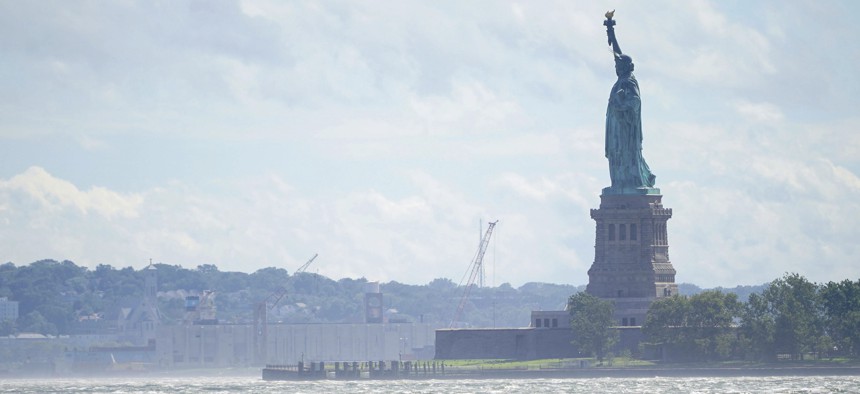 The Statue of Liberty in New York Harbor. 