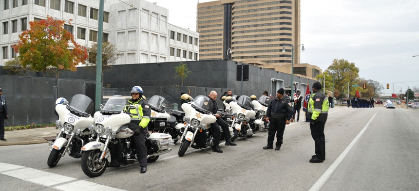 Police officers in Memphis, Tennessee at the Veterans Day Parade last year. 