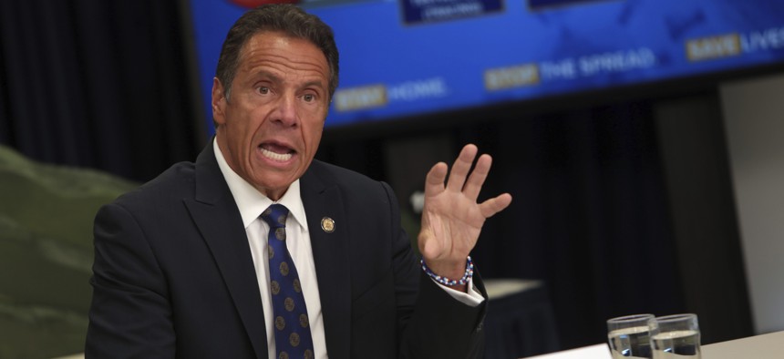 New York State Governor Andrew Cuomo speaks during a press conference in July.