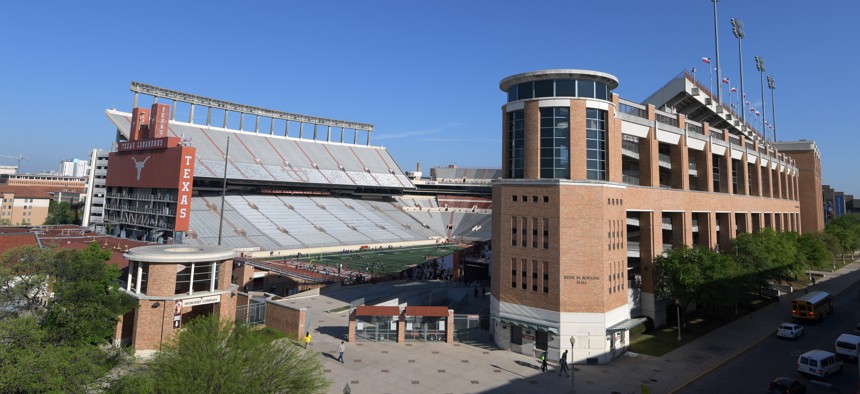 General overall view of Darrell K Royal Texas Memorial Stadium on the campus of the University of Texas in Austin.