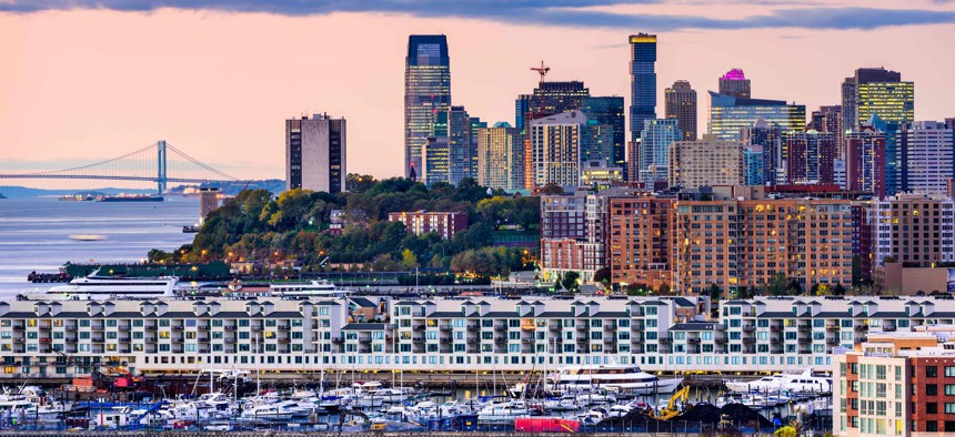 The skyline in Jersey City, New Jersey.