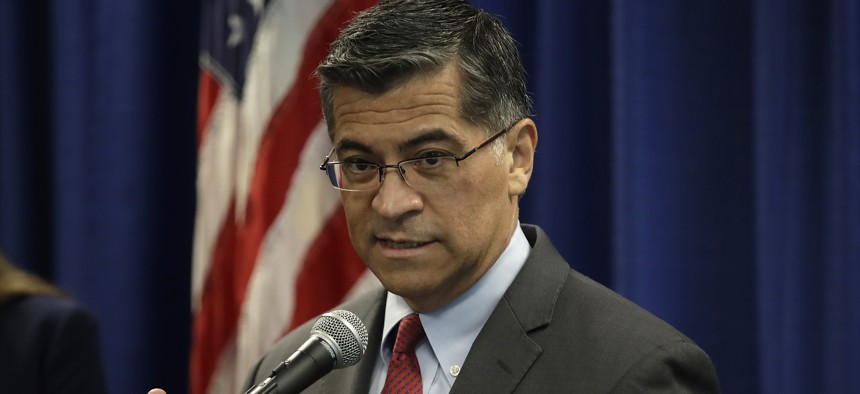 California Attorney General Xavier Becerra in 2019 speaking about the state's new digital privacy law.