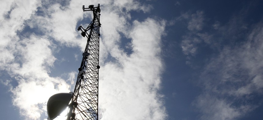 A new broadband tower rises into the sky on Wednesday, June 6, 2012 in Plainfield, Vt. 