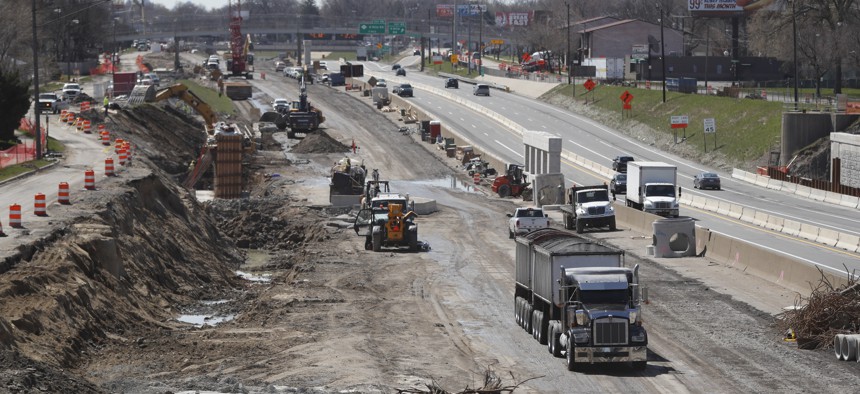 Work continues on the Interstate Highway 75 project, Monday, April 20, 2020, in Hazel Park, Mich. 