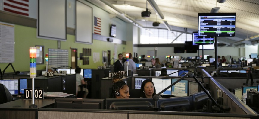 In this photo taken Aug. 2, 2019, is the 911 call center at the San Francisco Department of Emergency Management in San Francisco. 