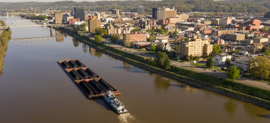 A barge moves coal through Charleston, West Virginia.