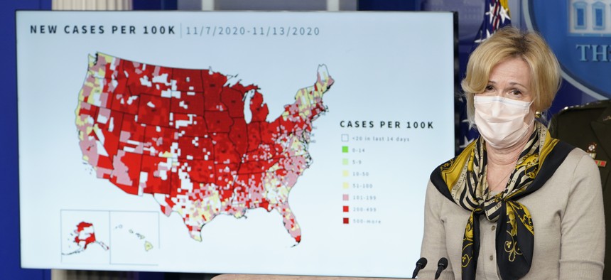 Dr. Deborah Birx, the White House's coronavirus response coordinator, speaks during a briefing with the coronavirus task force at the White House in Washington, Thursday, Nov. 19, 2020.