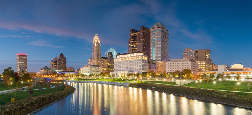 View of downtown Columbus, Ohio skyline. Columbus was the winner of the U.S. Department of Transportation's 2016 Smart City Challenge.