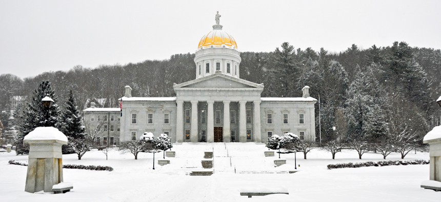 Vermont's state capitol in winter weather.