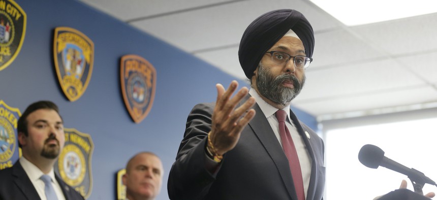 New Jersey Attorney General Gurbir Grewal speaks during a news conference in Jersey City, N.J., Thursday, Dec. 12, 2019.