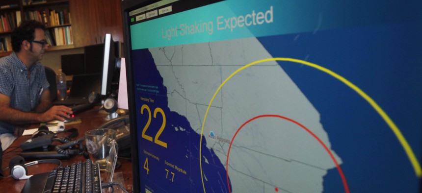 This 2011 photo shows an early earthquake warning system in Pasadena, Calif.