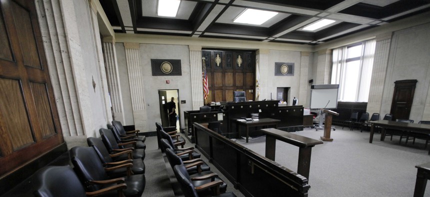 This photo shows the courtroom where William Balfour, the man accused of killing Jennifer Hudson's family will be tried, Monday, April 16, 2012, in Chicago.