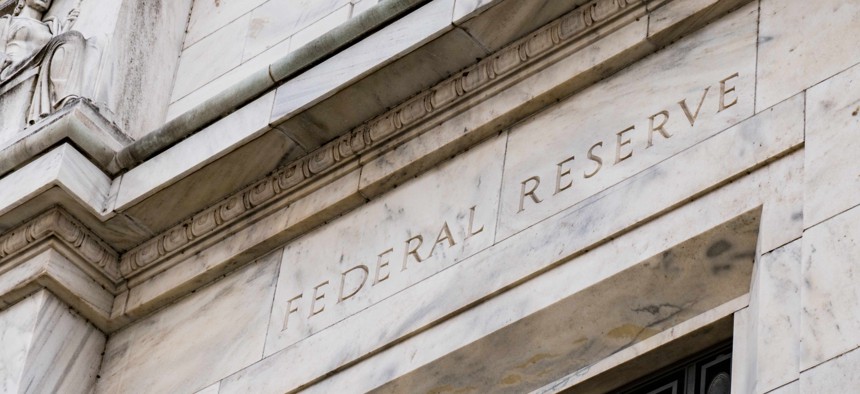 Facade on the Federal Reserve Building in Washington D.C.                            