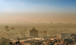 Air pollution over Los Angeles at sunset.                                     