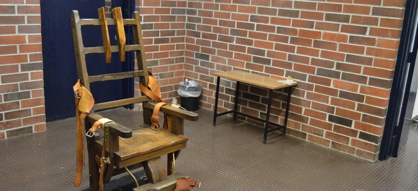 This March 2019 photo provided by the South Carolina Department of Corrections shows the state's electric chair, in Columbia, S.C. 