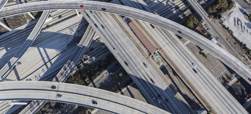 A freeway interchange in Los Angeles, as seen in 2016.