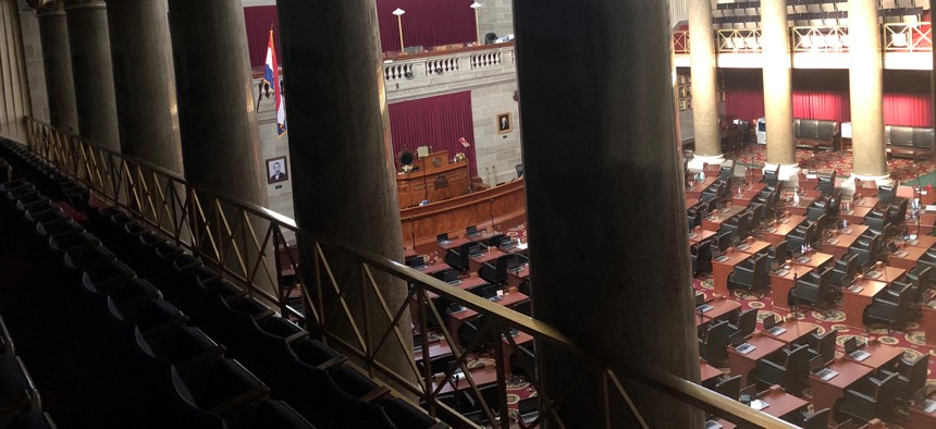 The Missouri House chamber sits empty on Thursday, Jan. 21, 2021, at the state Capitol in Jefferson City, Mo. 