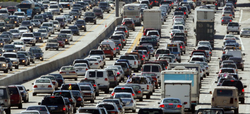 This May 28, 2010, file photo shows traffic jammed in both directions on Interstate 405 on the Westside of Los Angeles.