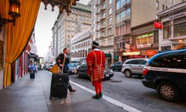 Guest leaving hotel in downtown San Francisco.