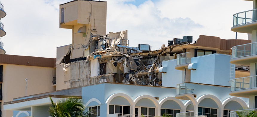The remains of the Champlain Towers Surfside Condominium in Florida after its partial collapse in June.