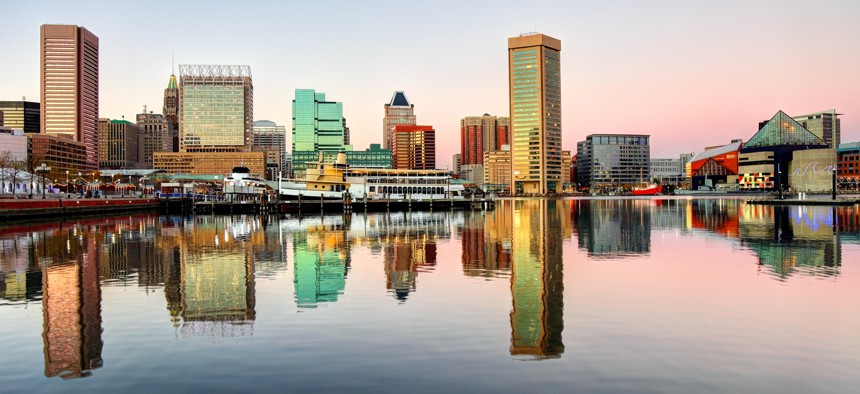 Baltimore's skyline along the Inner Harbor.