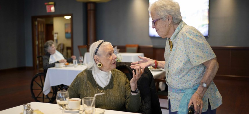 Residents at RiverWalk, an independent senior housing facility, in New York, Thursday, April 1, 2021.