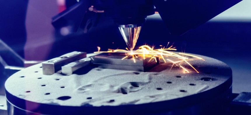 3D metal printer produces a steel part. A revolutionary technology for sintering metal parts.