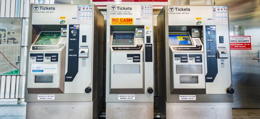 Ticket machines in the Boston subway.