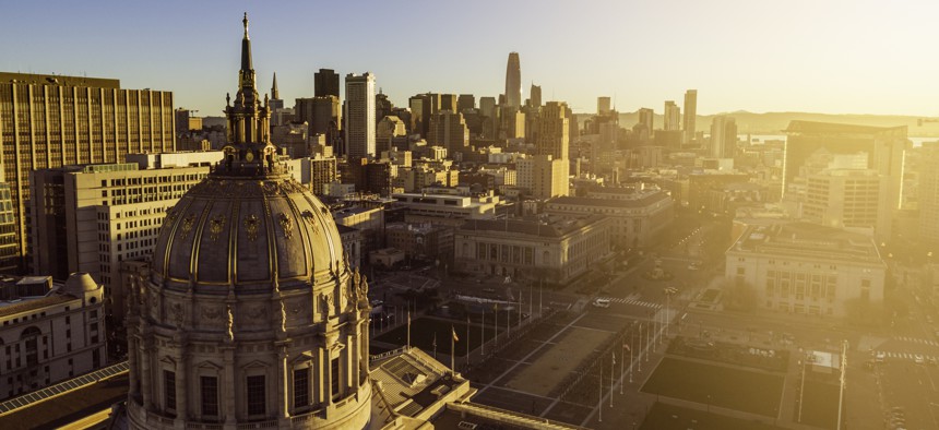 San Francisco City Hall at dawn.