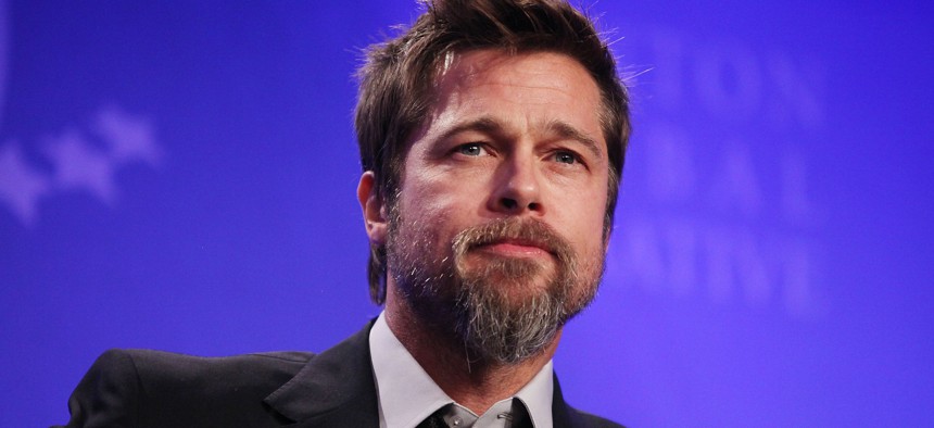 Actor Brad Pitt looks on while discussing post-Katrina New Orleans at the Clinton Global Initiative (CGI) September 24, 2009 in New York City.