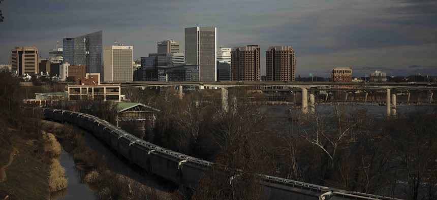 The downtown Richmond skyline stands in the late afternoon, February 8, 2019 in Richmond, Virginia.