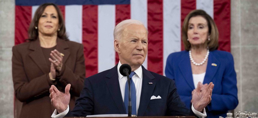 President Joe Biden delivers the State of the Union address during a joint session of Congress in the U.S. Capitol House Chamber on March 1, 2022 in Washington, D.C.