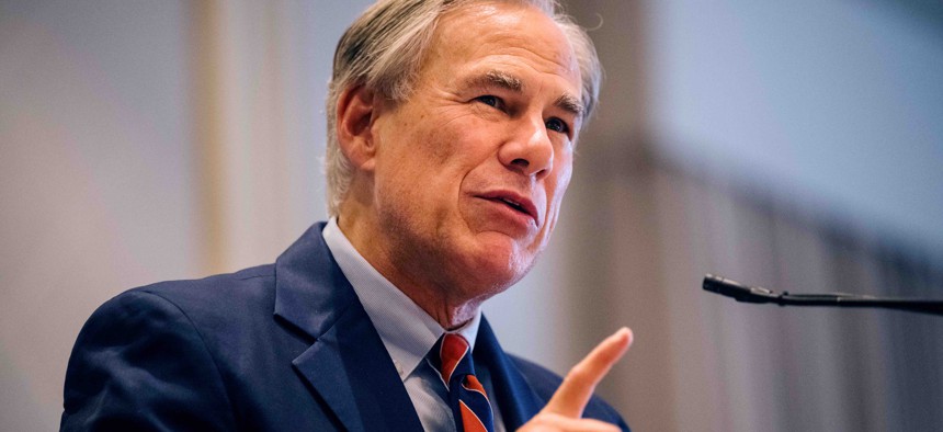 Texas Gov. Greg Abbott gives a speech in 2021. Abbott recently  tried to characterize medical care for transgender children as “child abuse,” drawing criticism from parents and professionals.