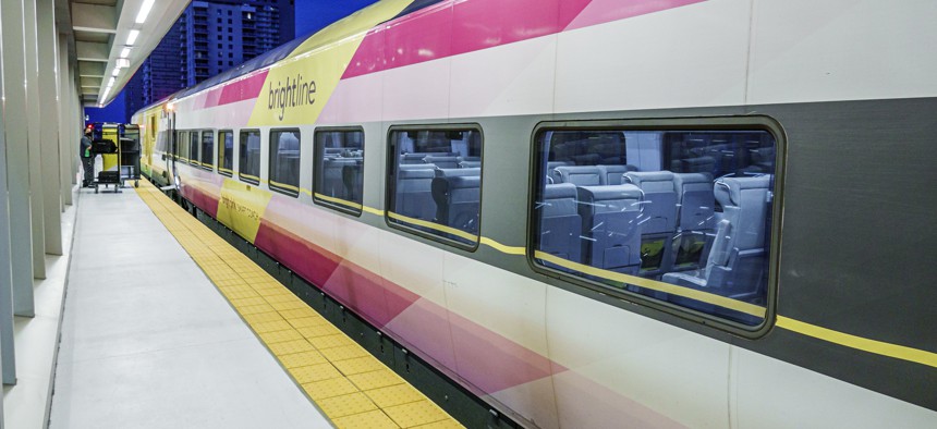 A Brightline passenger train in Miami.