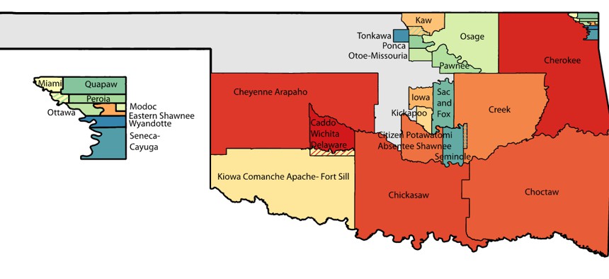 Large portions of Oklahoma are governed, at least in part, by tribal jurisdiction. 
