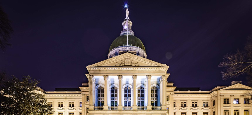 The Georgia Capitol at night.