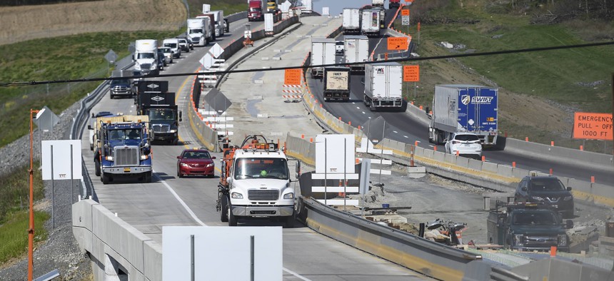  Traffic on interstate 78 in Pennsylvania in a work zone. 