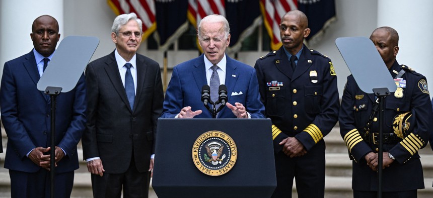 President Biden speaks about his American Rescue Plan in the Rose Garden of the White House on May 13, 2022.