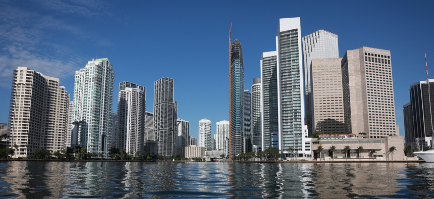 The City of Miami skyline as seen from Biscayne Bay, June 9, 2022. 