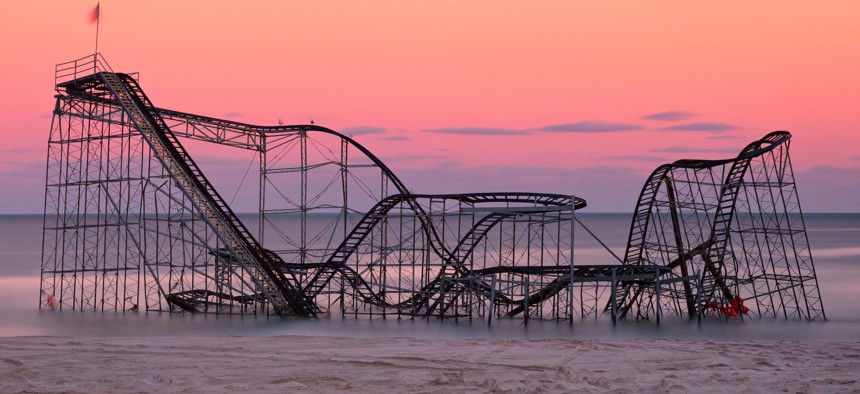 The Jet Star roller coaster ended up under water when Hurricane Sandy hit Seaside Heights, N.J.